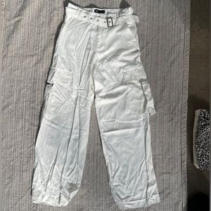 ZARA Satin White Cargo Wide Leg Pants